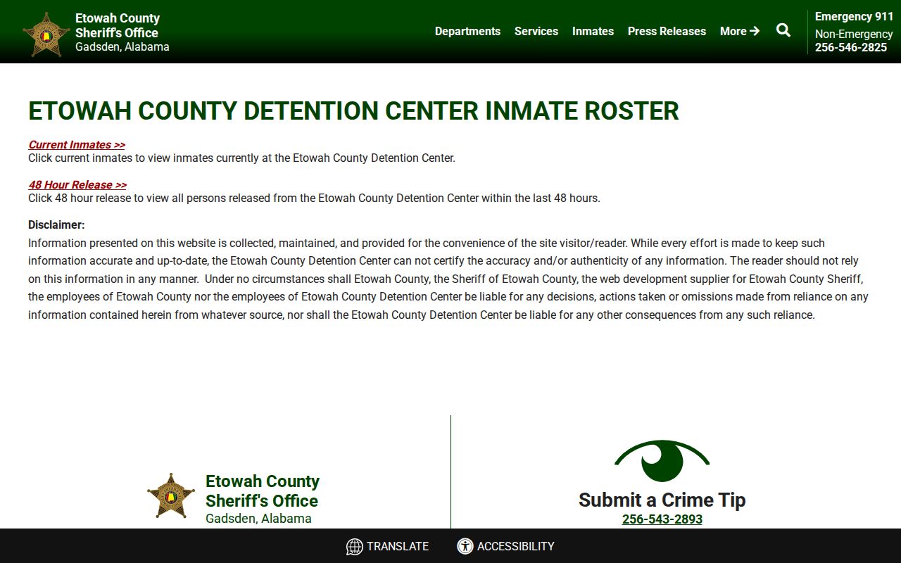 Etowah County official roster and busted mugshot search choices