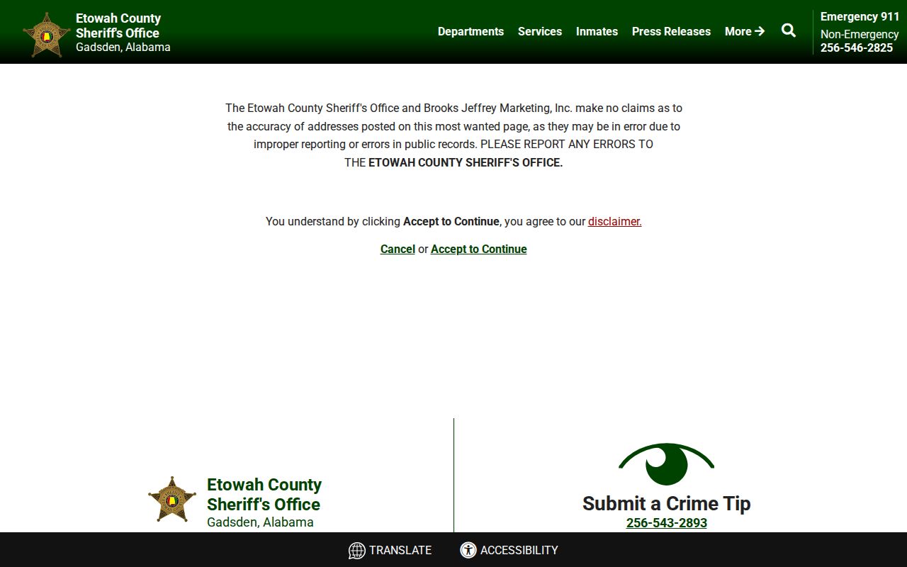 Etowah County official most wanted fugitives gateway